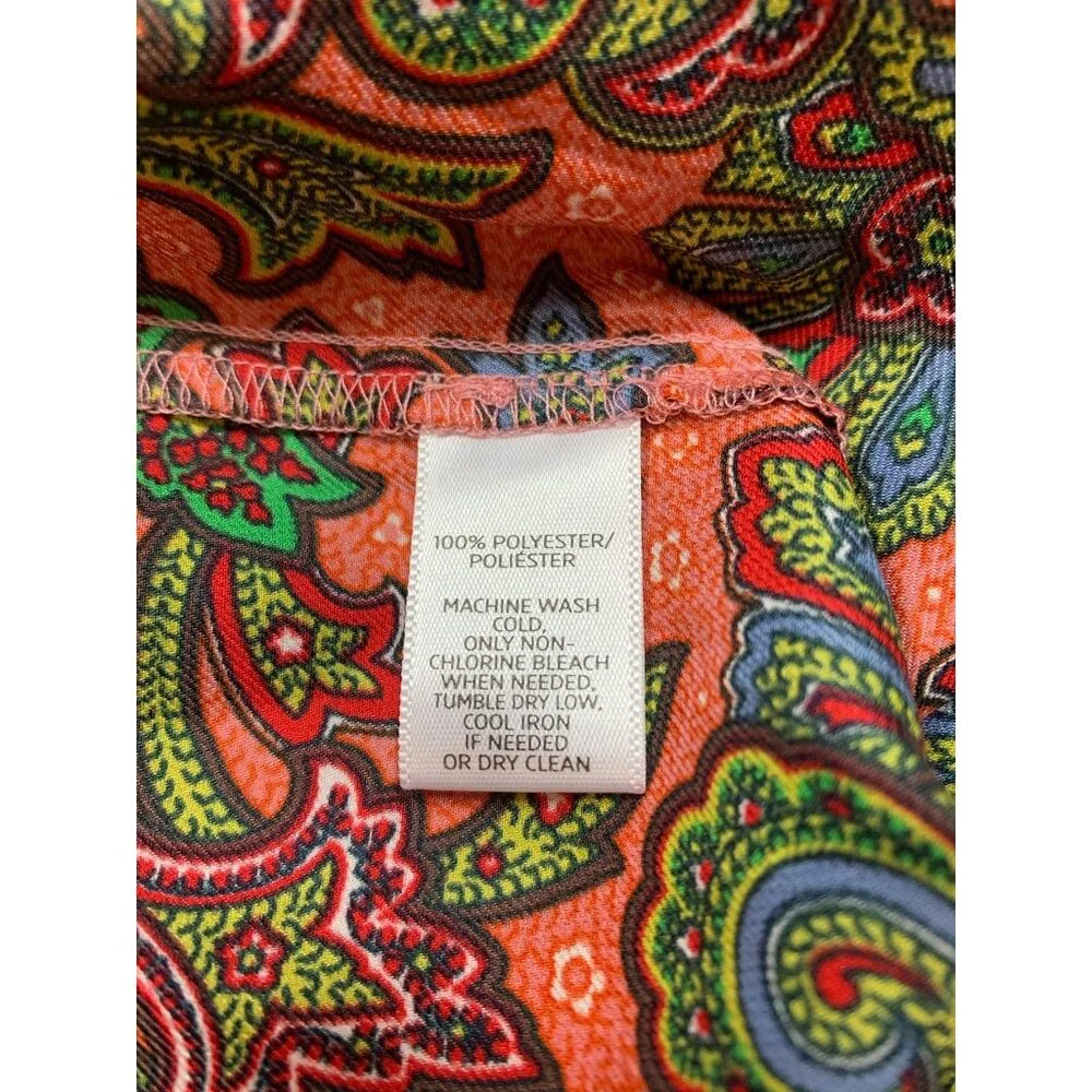 LOFT Women's Filigree Pattern Boat Neck Multicolor Puff Sleeve Blouse Size Small